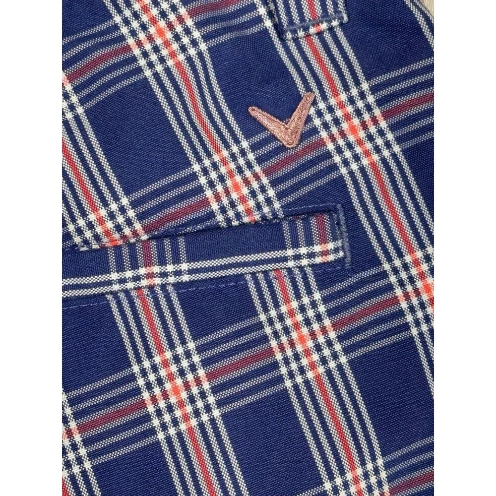 Callaway Golf Men’s Blue Plaid Flat Front Shorts 30 Pockets Belt Loops Logo